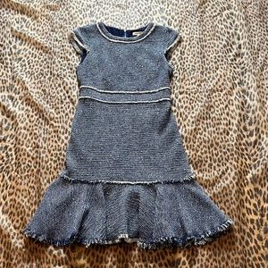 Rebecca Taylor Blue and White Glitter Tweed Dress Size 4